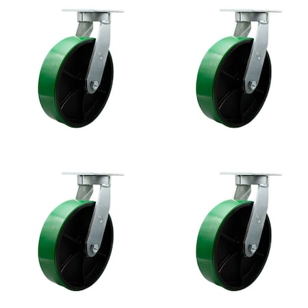 Service Caster 12'' Extra Heavy Duty Green Poly on Cast Iron Wheel Swivel Caster , 4PK CRAN-SCC-KP92S1230-PUR-GB-4